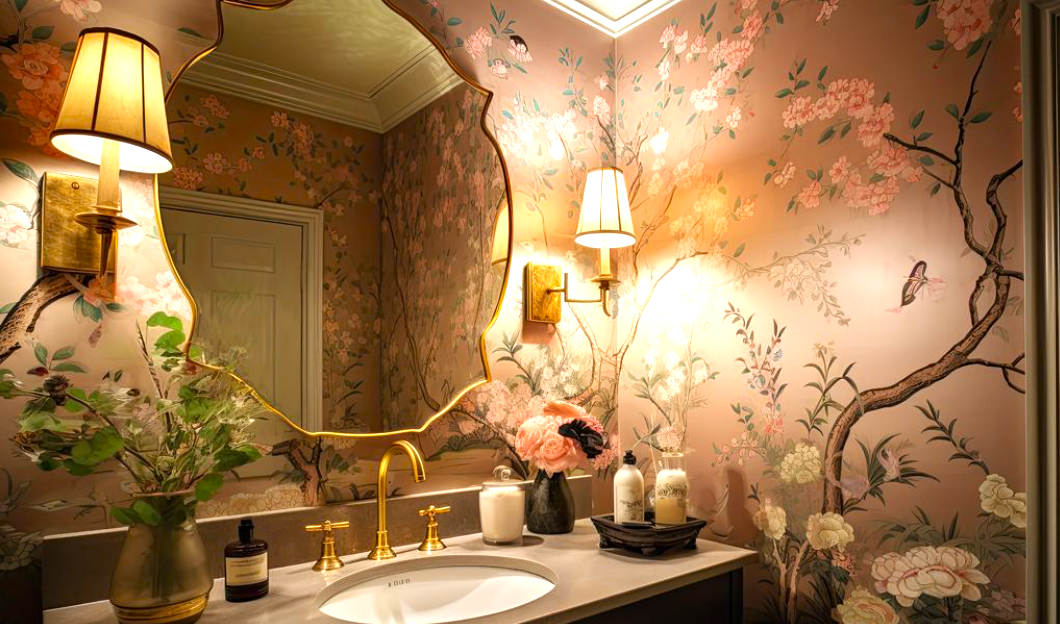 Chic Bathroom Mural Chinoiserie