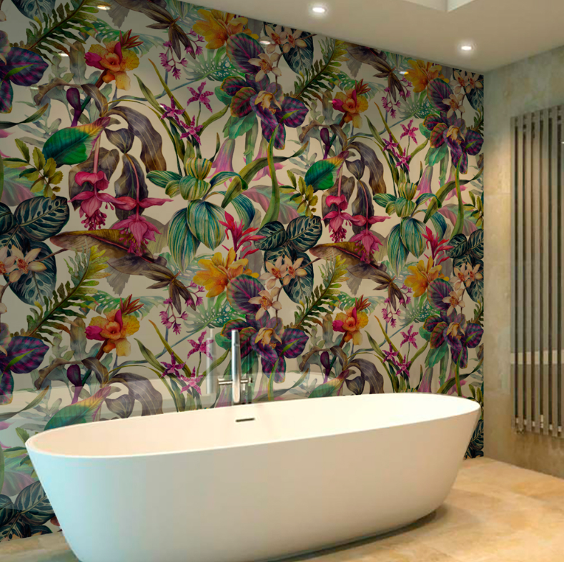 Floral wallpaper bathrooms